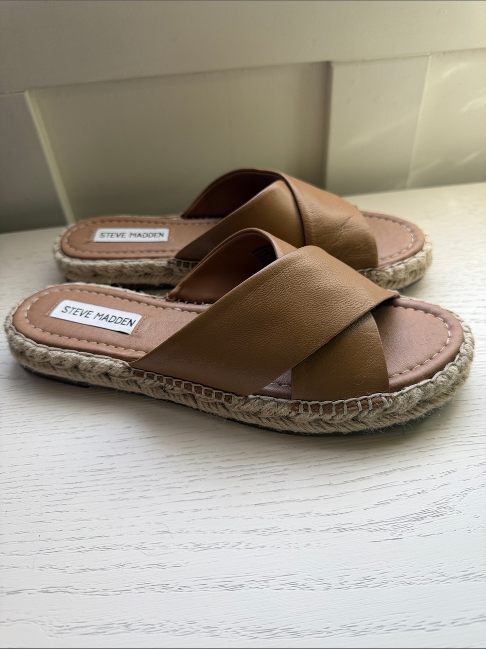 Steve Madden Brown Crisscross Espadrille Slide Sandals